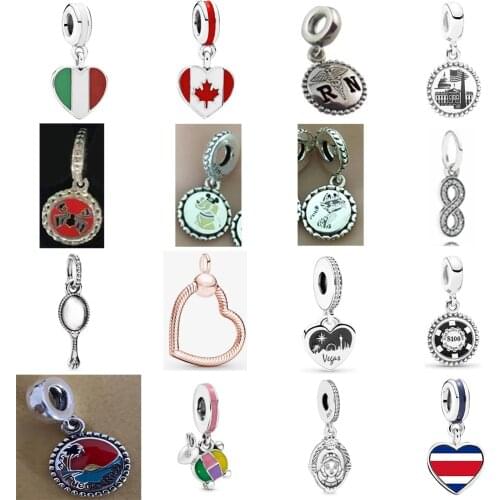 2021 NEW 100% 925 Sterling Silver National Flag Dangle Pendant Fit DIY Women Bracelet Necklace Original Fashion Jewelry Gift
