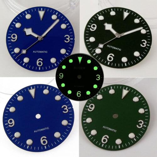 29.2mm watch dial parts fit for NH35 NH35A Movement Green Blue Color Dial Green Lume Marks Hands Snowflake Hands