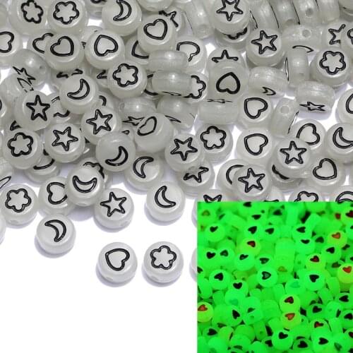 7*4mm Mixed Star Moon Flower Heart Acrylic Luminous Beads Round Flat Letter Spacer Beads For Jewelry Making Diy Bracelet