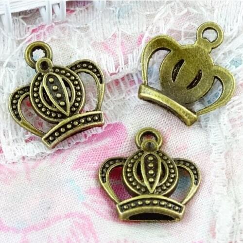 80pcs 15*16MM Antique Bronze plated Crown Charm Pendants For Jewelry Making Crown Pendants