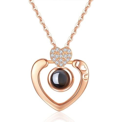 Fashion Jewelry 100 Languages I Love You Heart Love Projected Stainless Steel Pendant Necklace