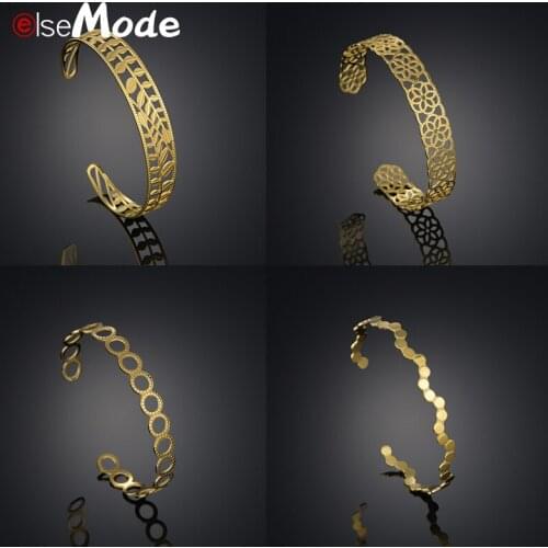 ELSEMODE Irregular Hollow Leaves Cuff Bracelets Geometric Stainless Steel Heart Adjustale Bangles Women Jewelry Dropshiping