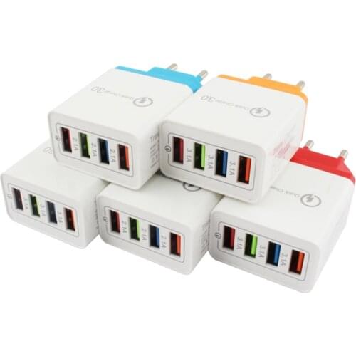 Mobile Phone Charger QC3.0 5V3A 4-Ports USB Fast Charging AC DC 220V Quick Charge Power Adapter EU/US Plug Outlet Travel Charger