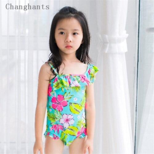 2-8 Y Girls Swimwear Kids Bathing Suit Baby Swimming Wear Children One Piece Swimsuit Green with Flower Pattern Sandy