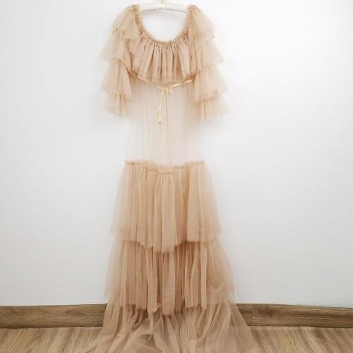Maxi Long Ruffles Soft Tulle Maternity Dress Photo Shoot Pregnancy Boob Tube Gown for Woman Photography Prop Baby Shower Robe