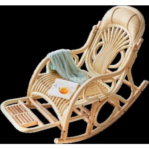 Home Rattan Woven Indonesian Real Rattan Lazy Rocking Chair Balcony Leisure Recliner