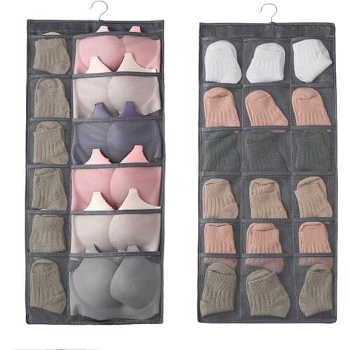 Double-sided Hanging Bag Folding Clothing Storage Bag Clear Socks Bra Underwear Rack Hanger Storage Bags Organizer for Wardrobe