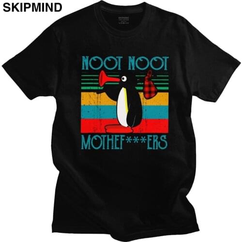 Classic Noot Noot Motherfu***s T Shirt Men Retro Short Sleeve Pingu Anime Penguin Meme T-shirt Pure Cotton Summer Graphic Tee