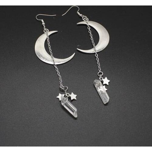 Artificial Quartz Crystal Moon Earrings, Crescent Shaped Gothic Earrings, Witch, Bohemian Style Jewelry Earrings for Women
