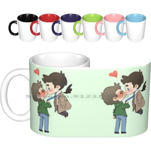 Destiel Kiss Ceramic Mugs Coffee Cups Milk Tea Mug Movie Cute Chibi Kawaii Adorable Pastel Kiss Kissing Love Prinde Peanut