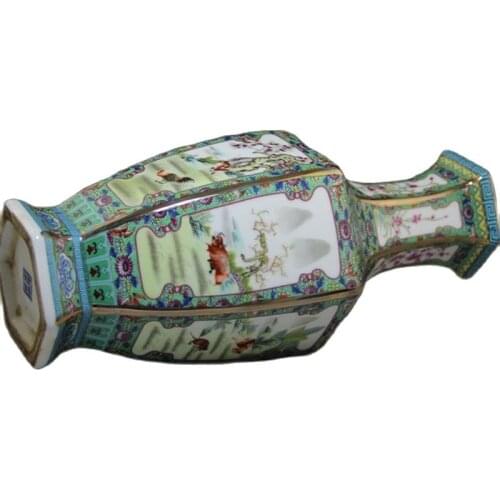 Chinese old porcelain Enamel Hexagonal Peony Mandarin Duck Vase