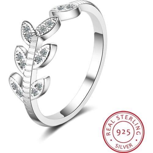LEKANI Olive Leaf CZ Rings 925 Sterling Silver Rings for Women Open Stackable Ring Band Silver 925 Jewelry Fine Jewelry