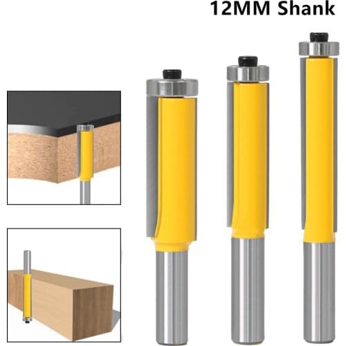 3pc 12mm End Mill Flush Trim Router Bit with Bearing for Wood Template Pattern Bit Tungsten Carbide Milling Cutter for Wood