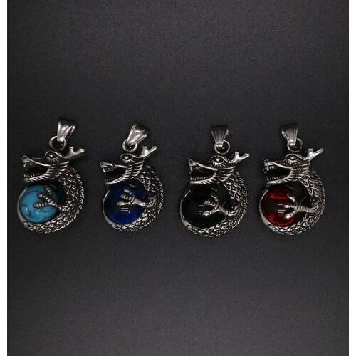 Unisex 316L Stainless Steel Cool Punk Gothic Dragon Stone Pendant Newest