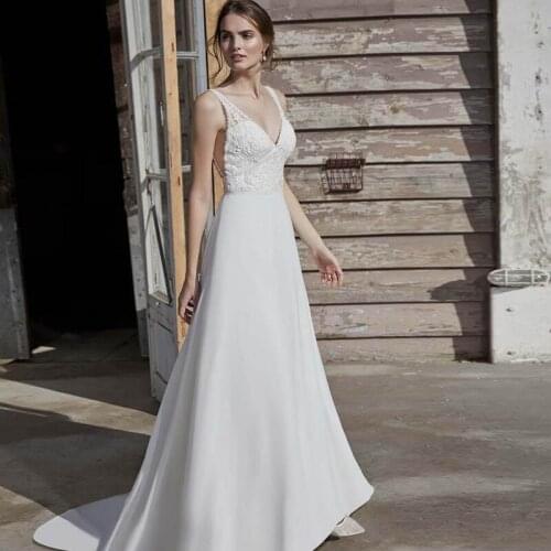 Best Selling V Neck Sleeveless Bride Dress A Line Lace Wedding Dresses Sweep Train Bridal Gown Custom Made