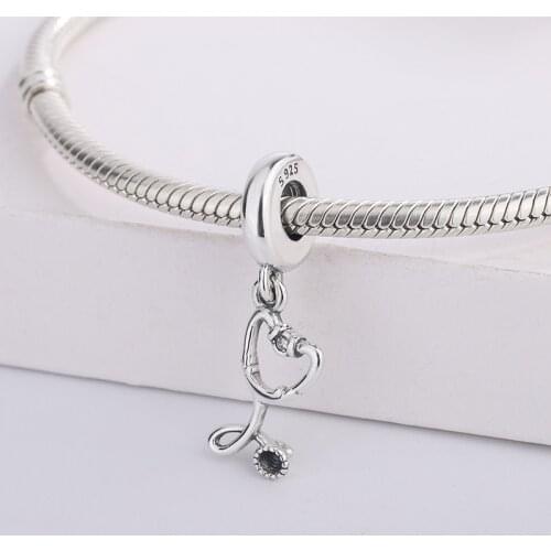 Fashion 925 Sterling Silver Doctor Medical Stethoscope Heart Dangle Pendant Charm Bracelet Jewelry DIY Making For Pandora