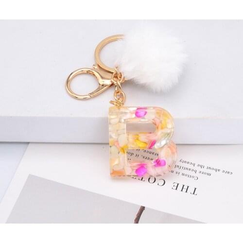Trendy Letters Key Chain White Pompom Faux Rabbit Fur Ball Key Rings For Women Girl Cute Fashion Bag Pendant Jewelry Gift