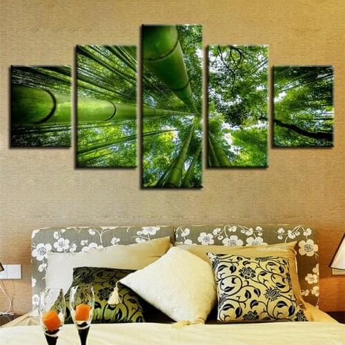 Framework Painting Modular Wall Art 5 Pieces Green Forest Natural Landscape Canvas Picture Posters HD Printed Decor Home Bedroom