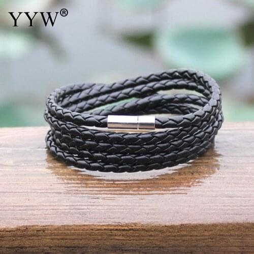 2020 New 5 Laps Leather Bracelet For Men Charm Vintage Black/Yellow/White Braided Handmade Rope Wrap Bracelets Bangles Male Gift