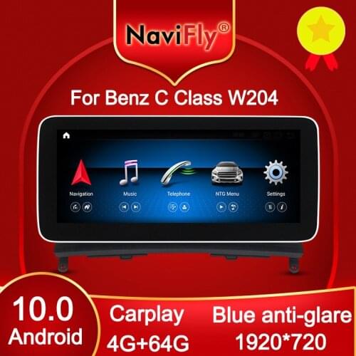 NaviFly for Benz C Class W204 C180 C200 C220 C300 2008-2010 NTG 4.0 Android 10.0 Blue Anti-Glare 1920*720 Carplay Android Auto