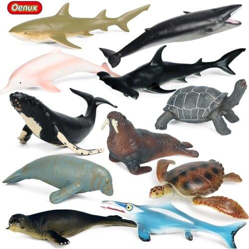 Oenux Soft Sea Life Shark Whale Turtle Turtle Seal Dolphin Model Action Figures Ocean Marine Animals Collection Toy For Kid Gift