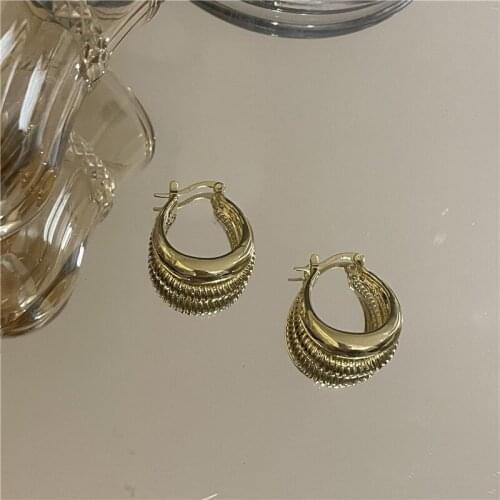 Origin Summer Temperament Gold Color Copper Hoop Earrings for Women Double Layers Oval Geometric Earring Minimalist Jewellery