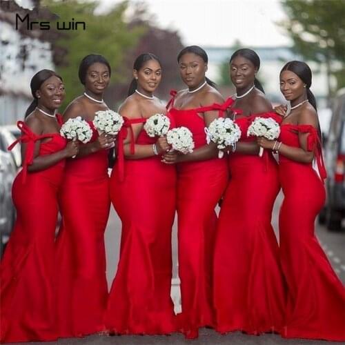 Mrs win Bridesmaid Dresses Red Boat Neck Vestido Madrinha HR273 Off Shoulder Mermaid Long For Girl Elegant Wedding Guest Dresses