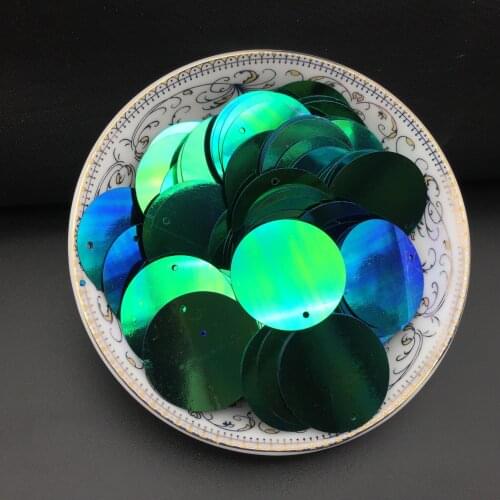 30mm 50g Flat Large Round Sequins PVC Paillette For Crafts Belly Dance Garments With 1 Side Hole Black Green