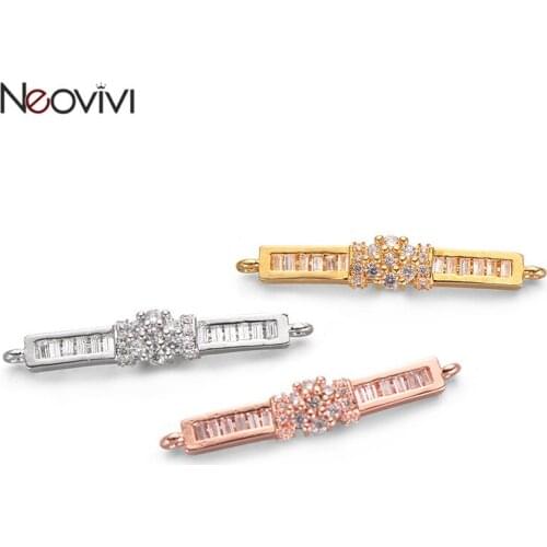 Neovivi Long Strip Flower Charms Trendy Women Girl Bracelets DIY Necklaces Handmade Micro Pave Zircon Charms for Jewelry Making