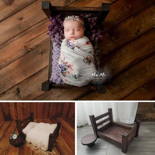 Newborn Photography Props Boy Wooden Vintage Bed Coffee Table Set Baby Photo Shoot Furniture Fotografie Accessories Background