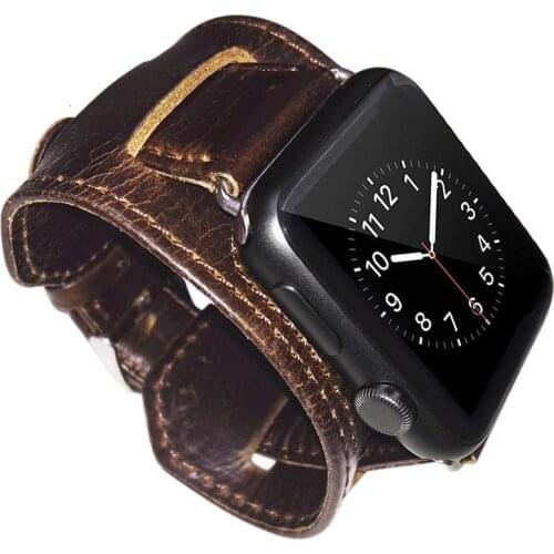 Apple watch band 42mm Genuine Leather Replacement bracelet 44mm with Secure Metal Clasp Buckle for iwatch 5 Sport Edition brown