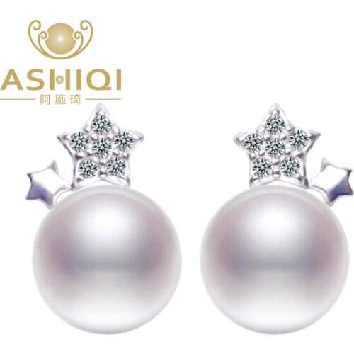 ASHIQI 925 Sterling Silver Star earrings Natural Freshwater Pearl stud Earring For Women Fine Jewelry