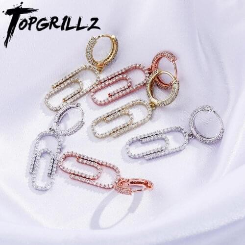 TOPGRILLZ Minimalist Geometric Earrings Ice Cube Zirconia Earrings Hip Hop Fashion Jewelry For Women