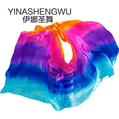 New 100% Silk Belly Dance Veils Belly Dance Practice Performance Silk Veils Rainbow color
