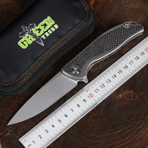 Green thorn F95 folding knife d2 steel TC4 titanium alloy + carbon fiber handle camping hunting knife practical fruit knife EDC