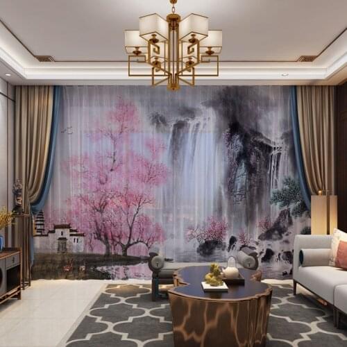 3D Printed Tulle Sheer Curtain Chiffon Voile for Living Room Scenery Floral Birds Plants Pattern People Cannot See Through