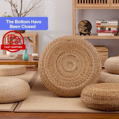 Futon Meditation Cushion Japanese Style Tatami Rattan Round Yoga Cushion Natural Straw Woven Kowtow Cushion Home Decor 45x15cm