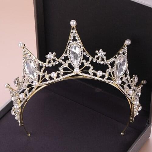 Vintage Baroque Gold Silver Color Crown Pearl Crystal Bridal Hair Jewelry For Women Wedding Diadems Queen Hair Accessories