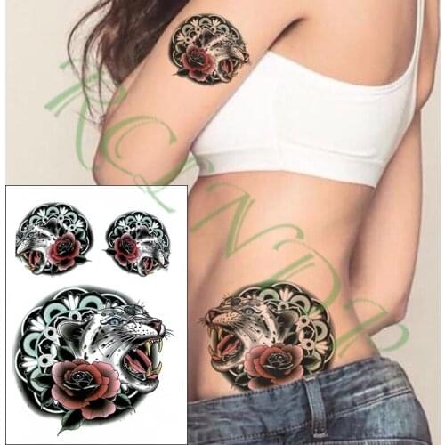 Waterproof Temporary Tattoo Sticker roaring leopard red rose flower Fake Tatto Flash Tatoo big size tattoos for kid Women Men