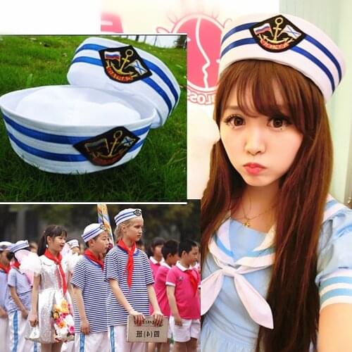 Military Hats White Sailors Captain Hat Navy Marine Cap With Anchor Sea Boating Nautical Fancy Dress Nurse Hat Cosplay Adult Kid