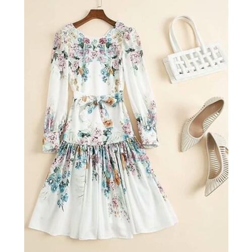 Womens European and American wear 2021 summer new style Long sleeve lantern sleeve flower printing Fashionable dress
