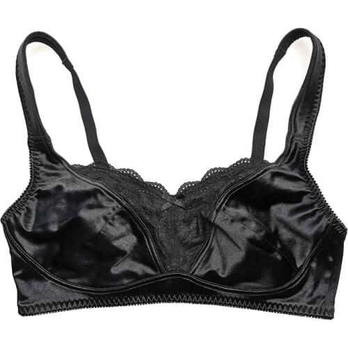 Womens Black Plus Size Wireless Lace Thin Cup Wide Straps Bow Comfort Sexy Bra, Underwear Lingeries Gift BRB083
