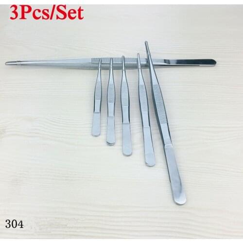 Hot Sales Toothed Tweezers Barbecue Stainless Steel Food Tongs Straight Home Medical Tweezer Garden Kitchen BBQ Tool 3Pcs/Set