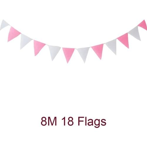 8M 18flags Pink and White Bunting Wedding Party Birthday Party Decoration Baby Shower Girls Bedroom Hang Garland Decoration