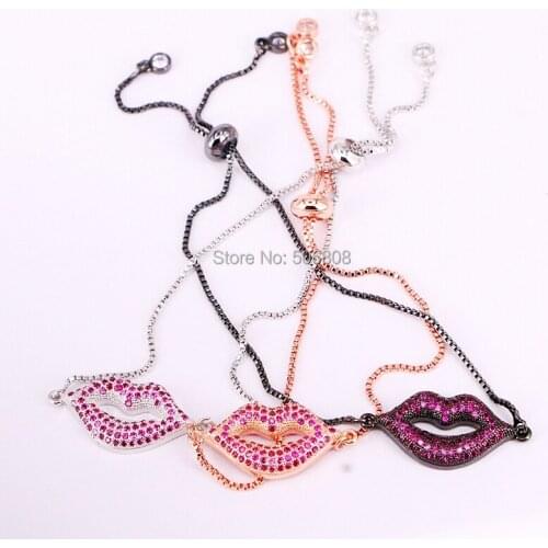 6PCS ZYZ-B5640 Charm Bracelet Micro Zirconia Paved Lip CZ Crystal Bracelets for Women Jewelry