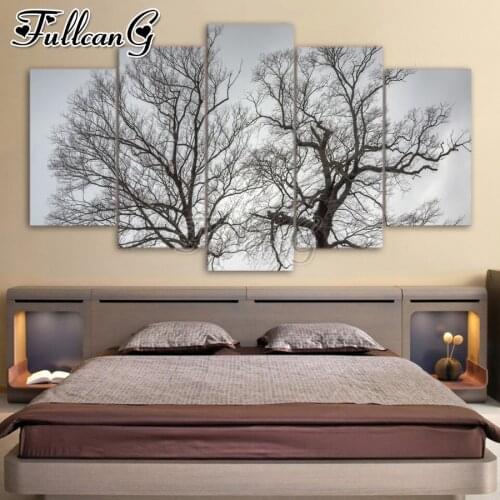 FULLCANG Landscape tree 5 piece diy diamond painting large full square round mosaic embroidery multi-picture home decor FC2890