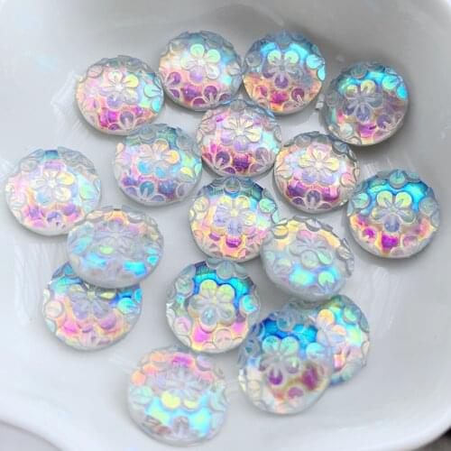 White 90PCS 12mm AB resin 3D flower round Flatback rhinestone Children scrapbook DIY ornaments wedding buttons crafts -Y290