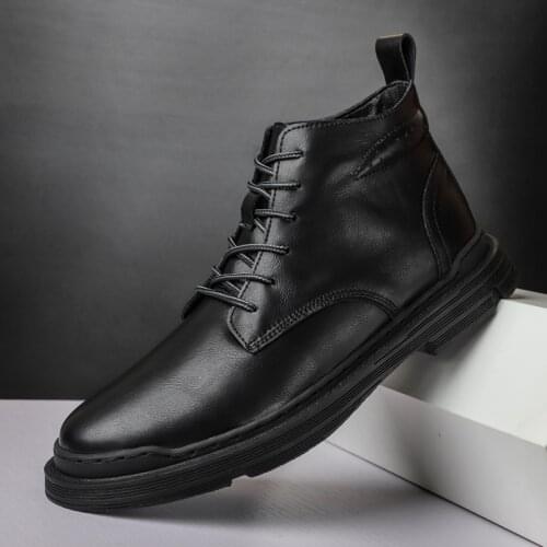 Martin boots mens high-top summer breathable leather British style black tooling mid-top boots retro trendy casual leather shoe