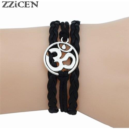 4 Colors Buddhist Hinduism Yoga Jewelry Leather Bracelet Antique AUM OM Charm Meditate Yoga Meditation Yogi OHM Bracelets