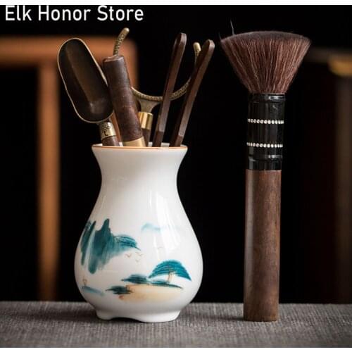 Black Sandalwood Solid Wood Tea Ceremony Six Gentlemen Suit Hand Painted Landscape Tea Making Tools Tea Set Tea Art Accessories